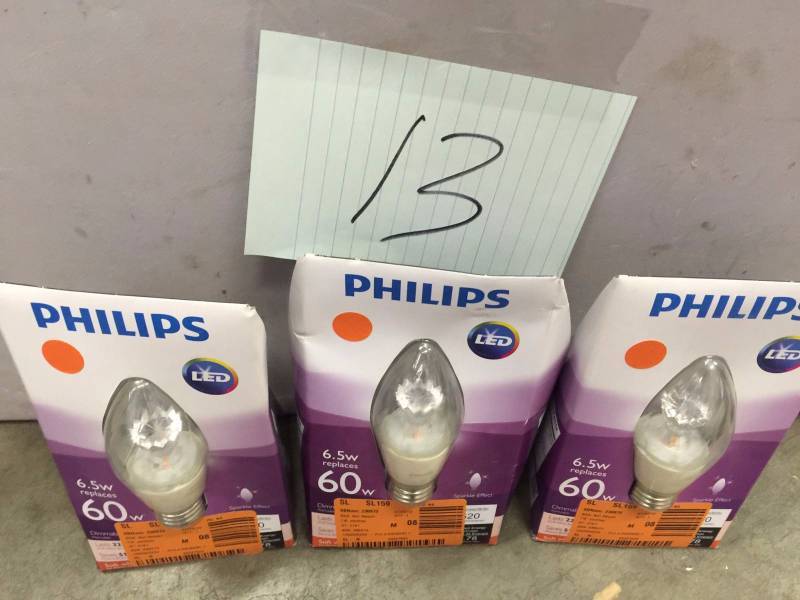 lot 13 image: Lot of 3 Phillips LED 6.5 W Light Bulbs