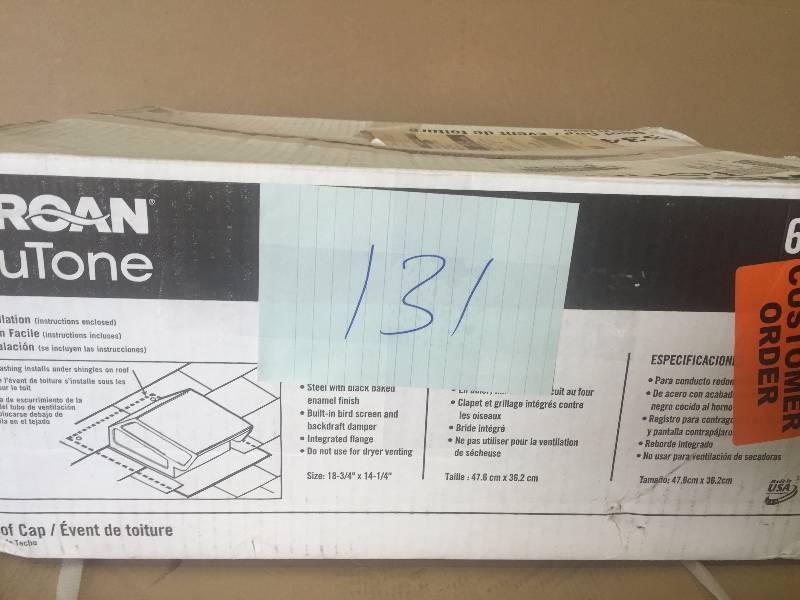 lot 131 image: Broan 6 in. Roof Cap in Black New