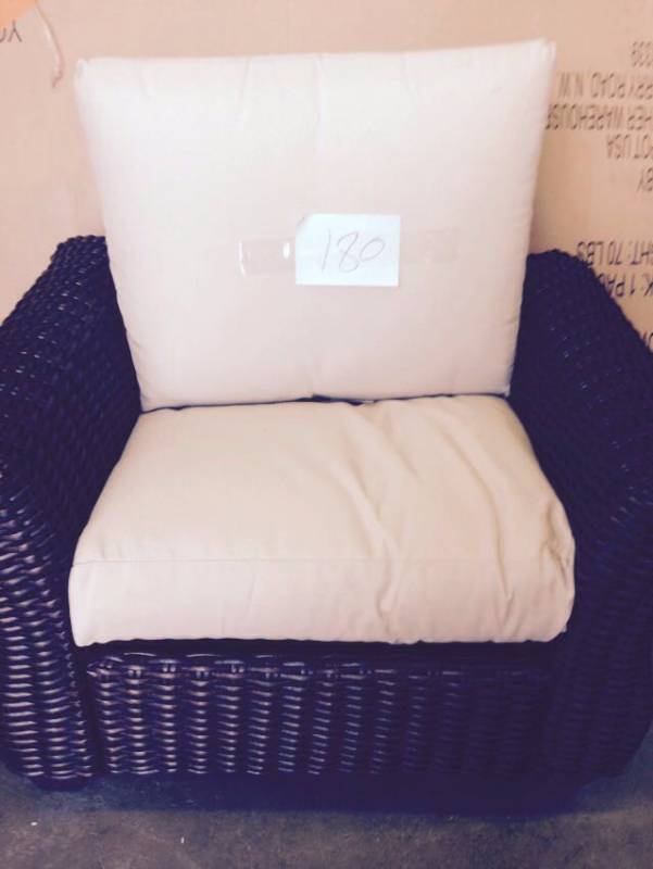 lot 180 image: Hampton Bay Mill Valley Fully Woven Patio Lounge Chair with Parchment Cushion