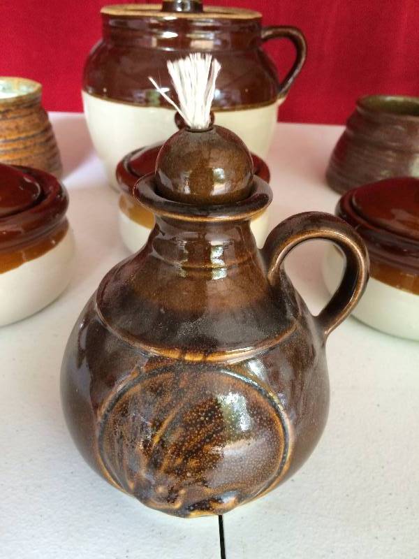 11 Piece Vintage Crockery Set Includes Antique Excellent Condition Huge Robinson Ransbottom Blue Crown #3 Bean Pot Crock 2 Toned Brown with Lid