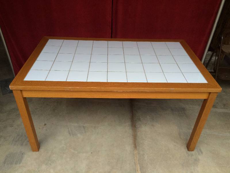 Vintage Danish Modern White Tile & Wood Table Made in Denmark - Has wear due to age - Please look at Pictures