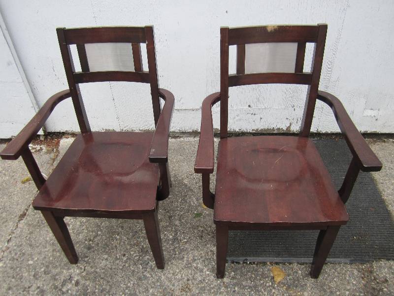 lot 41 image: 2 Wood chairs with brushed metal ba...