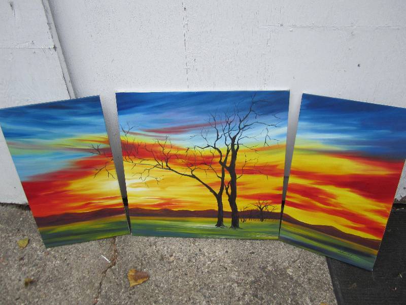 lot 44 image: 3 piece tree scene...