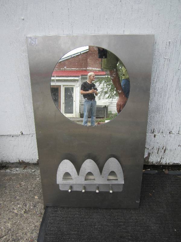 lot 45 image: Brushed metal mirror with hooks...