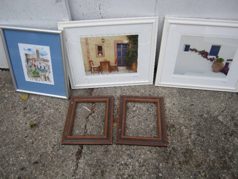 lot 48 image: Frames and art, one glass is cracke...