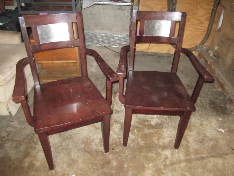 lot 57 image: 2 Wood framed brushed metal back ch...