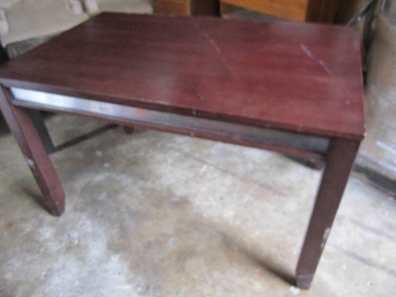 lot 79 image: Wood table with brushed metal trim...