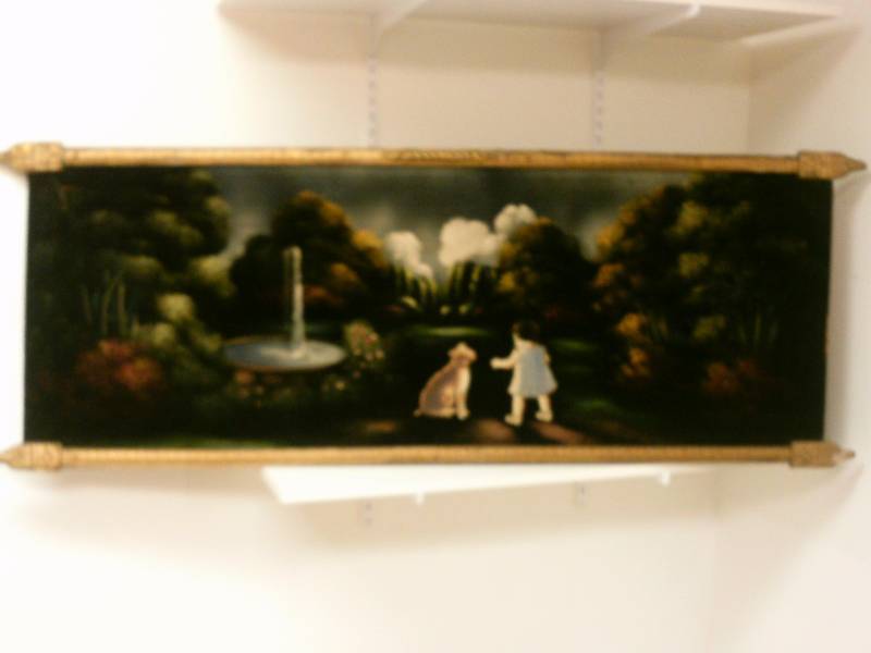 lot 82 image: Vintage velvet painting with wood frame. Playmates
