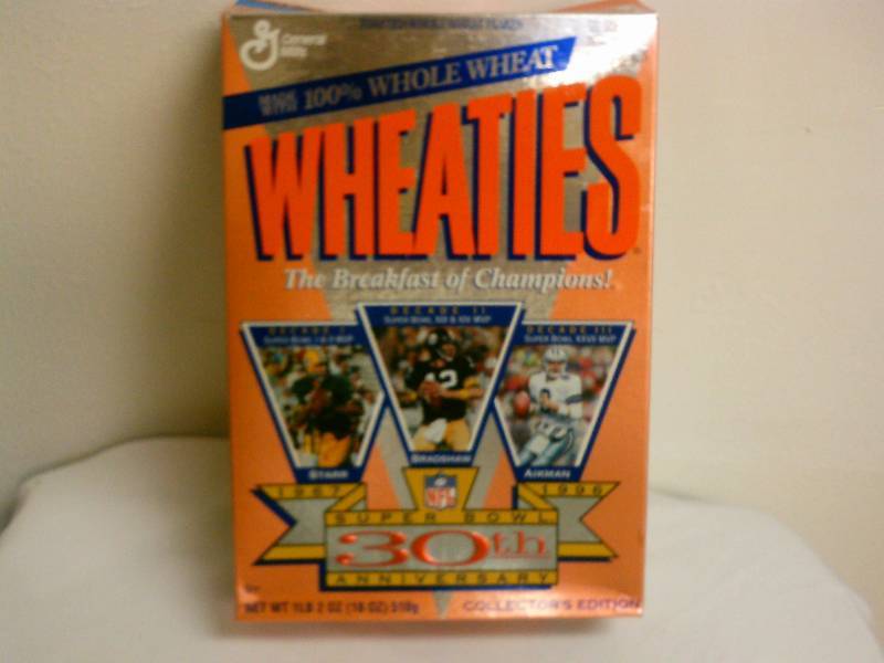 lot 145 image: Super bowl 30th Anniversary box, collectible cereal box