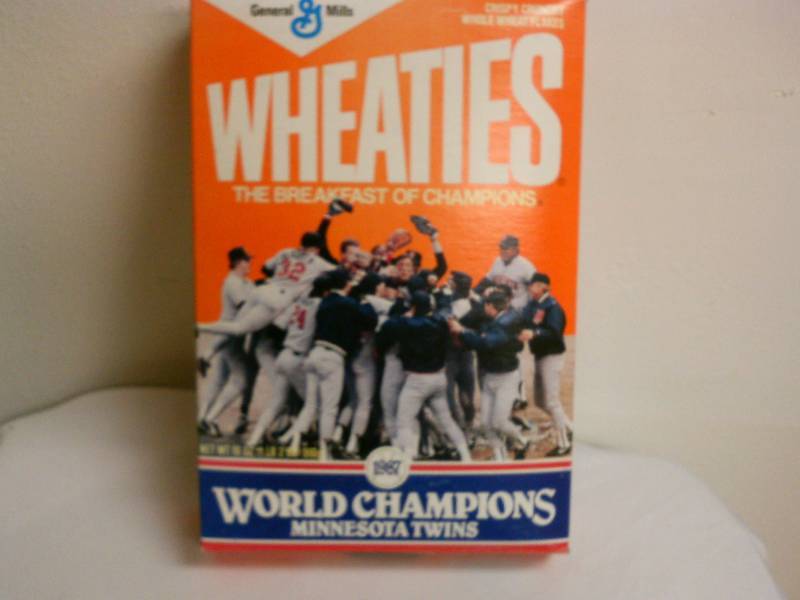 lot 146 image: 1987 world series champions, MN Twins, cereal box,