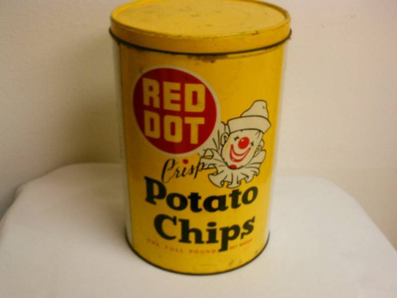lot 152 image: Original vintageRed DotPotato Chips tin can