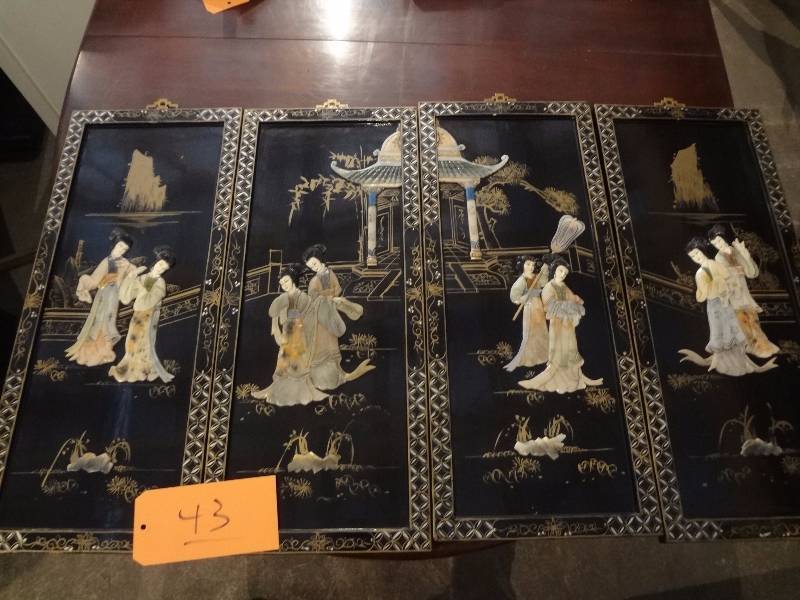 lot 43 image: Set (4) Chinese JadeHardstone Lady Wall Hangings