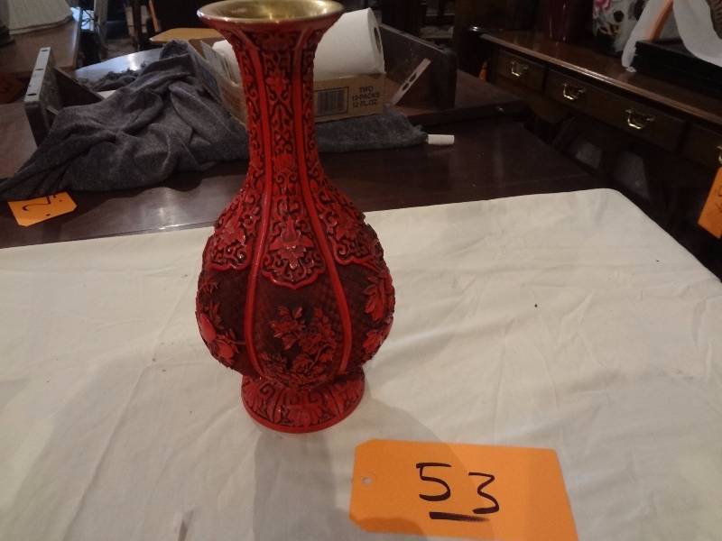 lot 53 image: Red Carved Vase