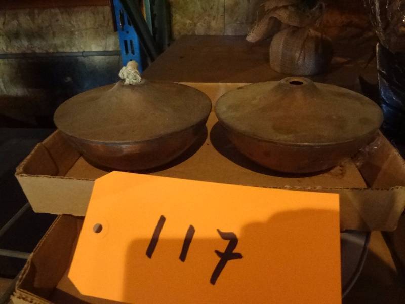 lot 117 image: Brass Lamps, Platter, Canisters
