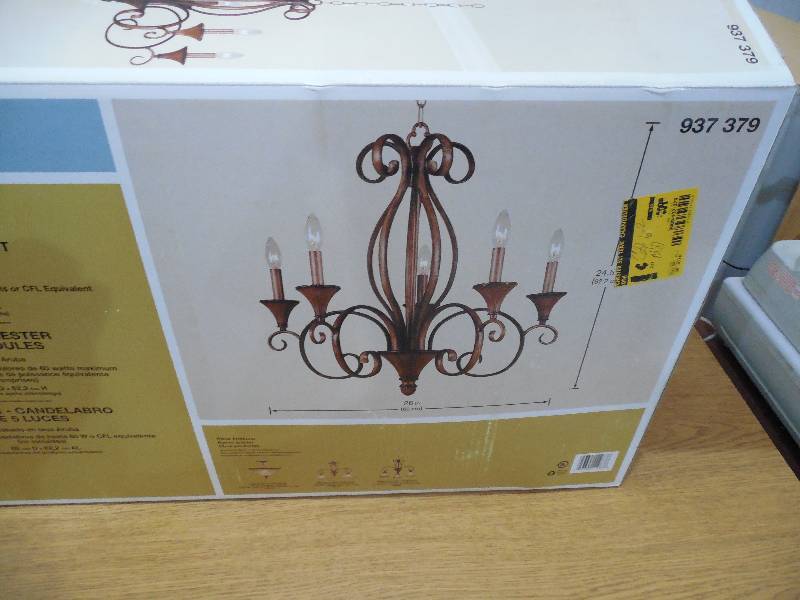 Hampton Bay Chester 5-Light Aruba Teak Chandelier 937379