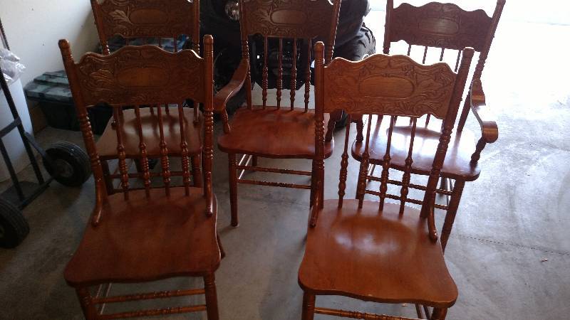 Lot of Chairs, solid wood with very nice inscribing (5)