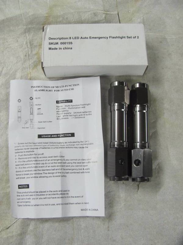 lot 268 image: Lot of 2 Brand New 8 LED Auto Emergency Flashlights & Tool