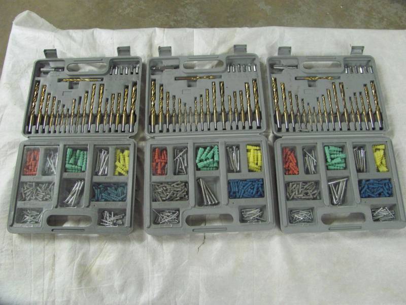 lot 291 image: Lot of 3 Brand New 311 Piece Titanium Coated Drill Bit Sets