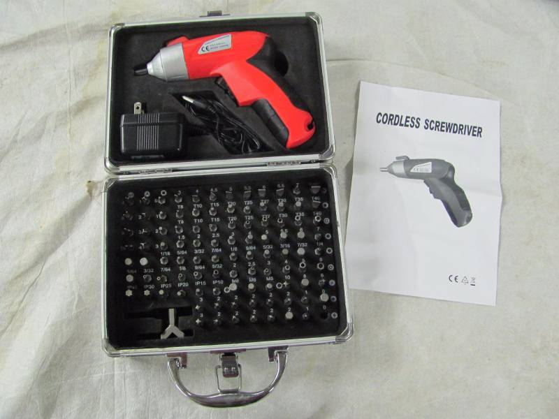 lot 292 image: Brand New Cordless 4.8 Volt Screwdriver & Bit Set with Case