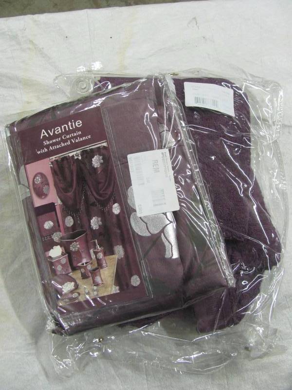 lot 322 image: Brand New Avanti Purple Bath Collection Shower Curtain and Towel Set