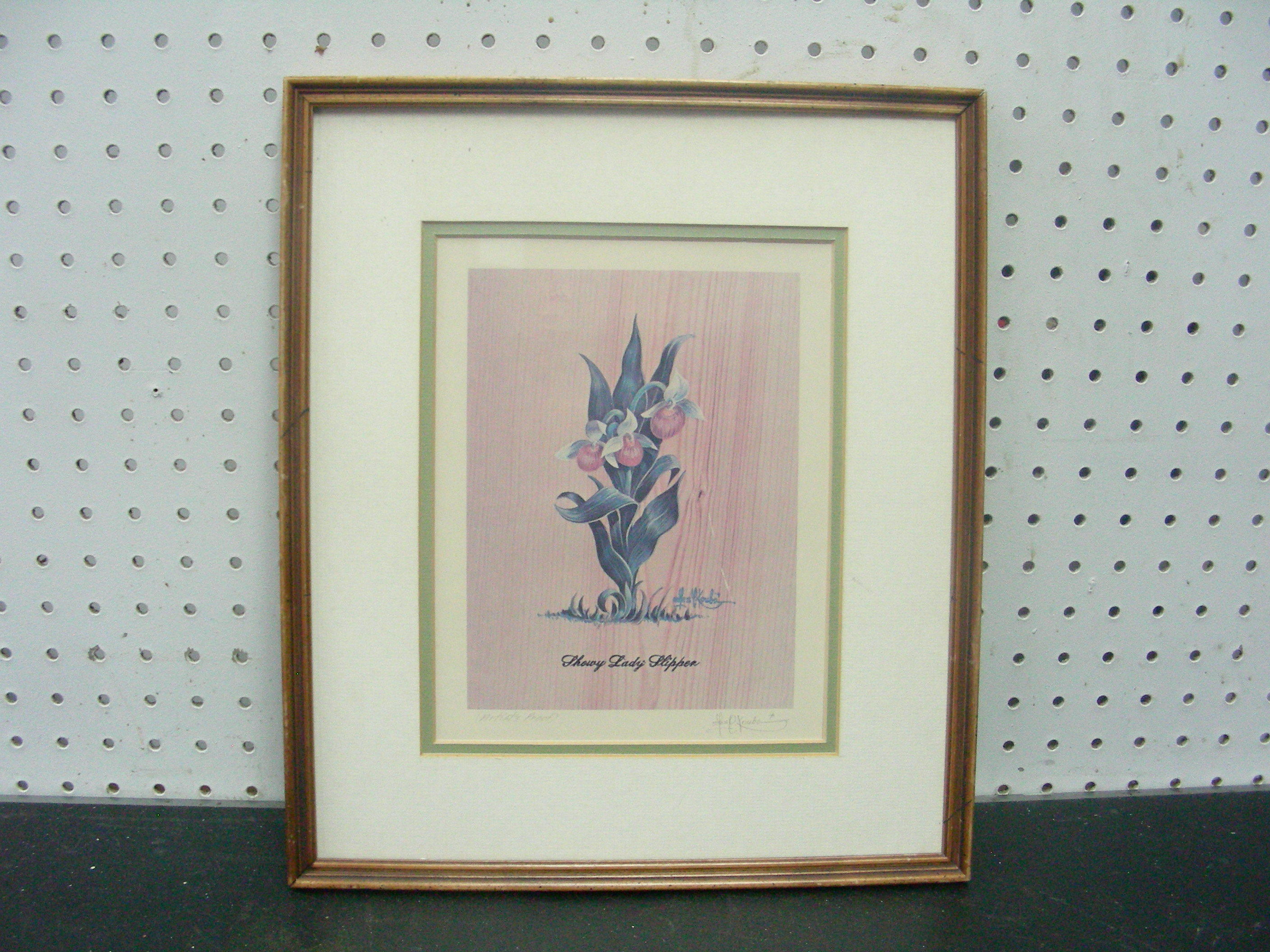 lot 14 image: Framed Les Kouba Signed Artist Proof of Showy Lady Slipper