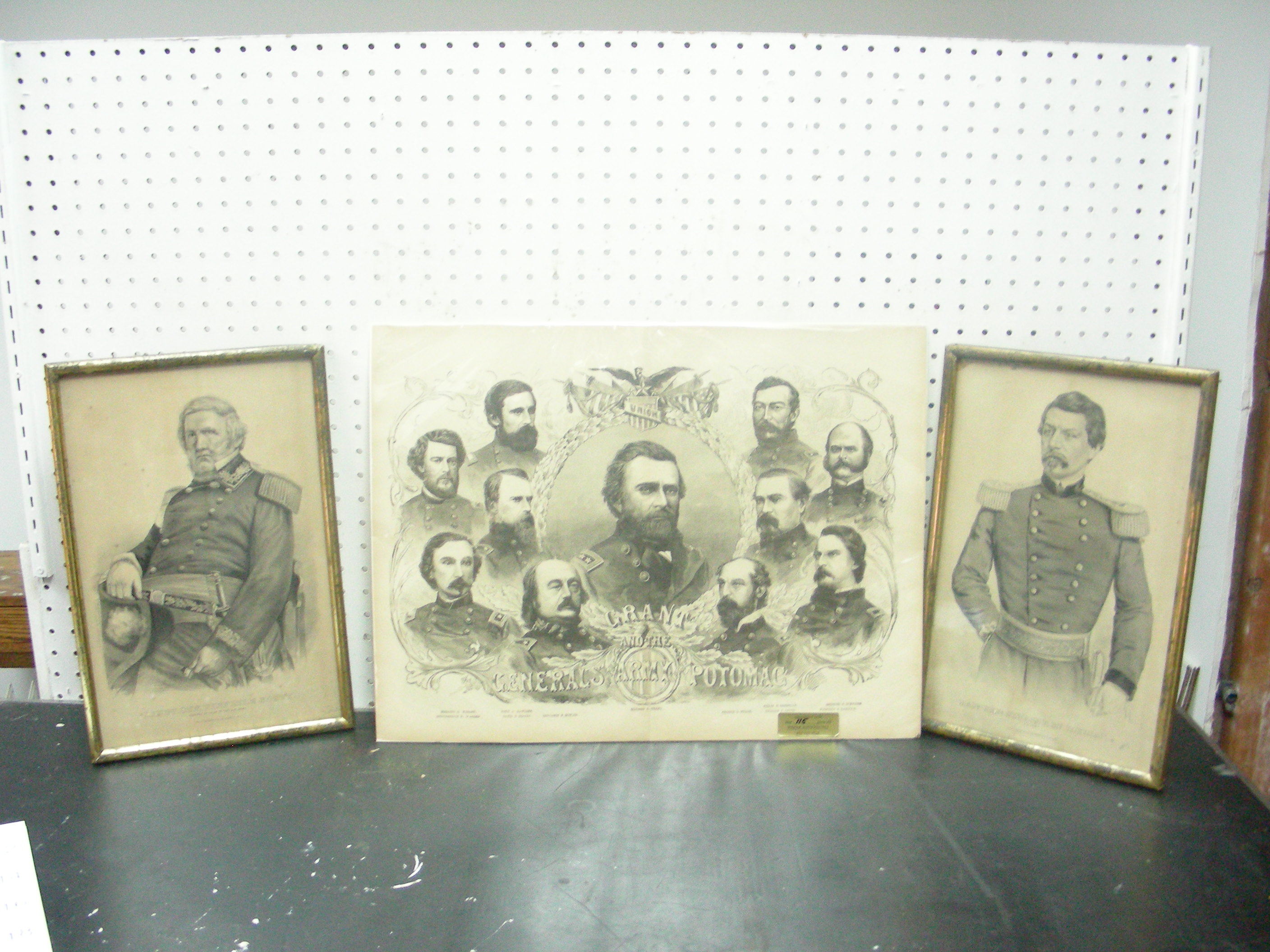 lot 17 image: Antique 1884 Etching of Ulysses S Grants Military Cabinet etc.