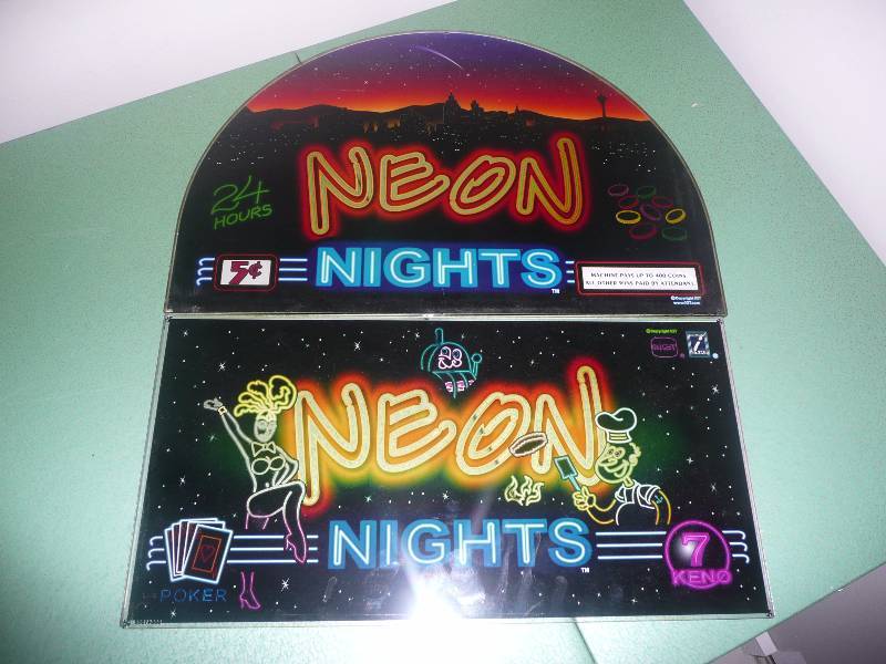 lot 21 image: Slot Machine Back Glass - Neon Nights - Could Easily Be  Made Into A light