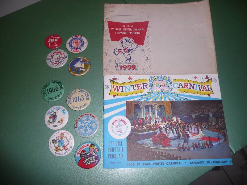 lot 24 image: Vintage St. Paul Winter Carnival Buttons & 1959 Official Souvenir Program