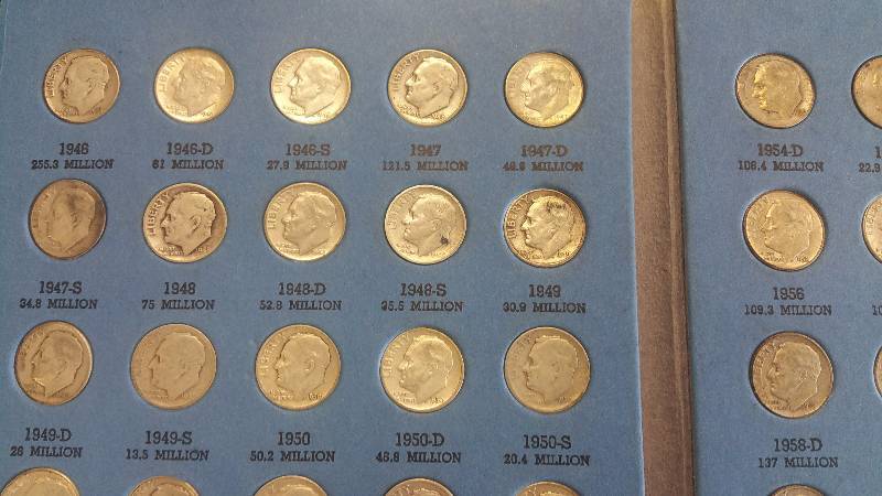 COMPLETE SET OF SILVER ROOSEVELT DIMES 48 COINS IN WHITMAN BOOK