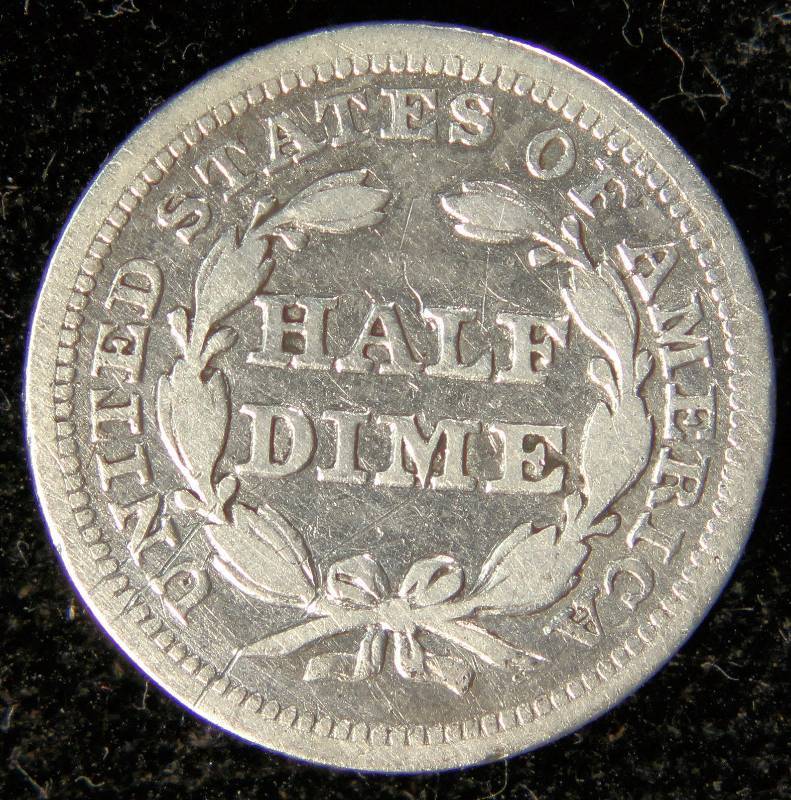 1843 U.S. SEATED LIBERTY SILVER HALF DIME FULL LIBERTY FINE