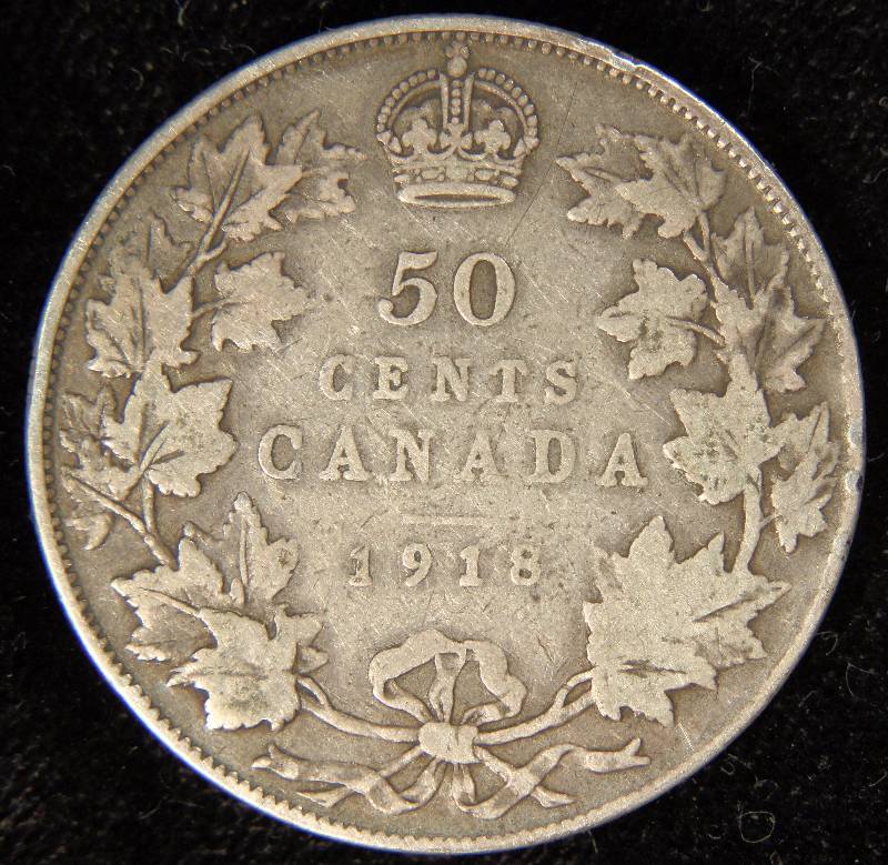 1918 CANADA SILVER 50 CENT PIECE FINE
