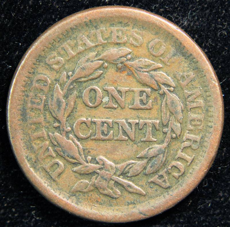 1855 upright 5s U.S. LARGE CENT FULL LIBERTY FINE