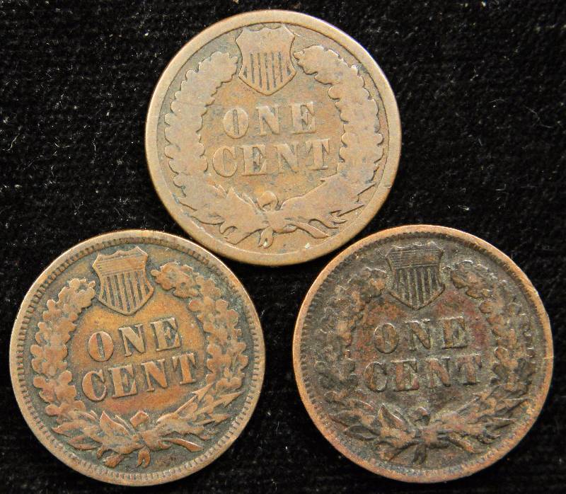 GROUP OF 3 INDIAN HEAD CENTS 1884, 1904 & 1907