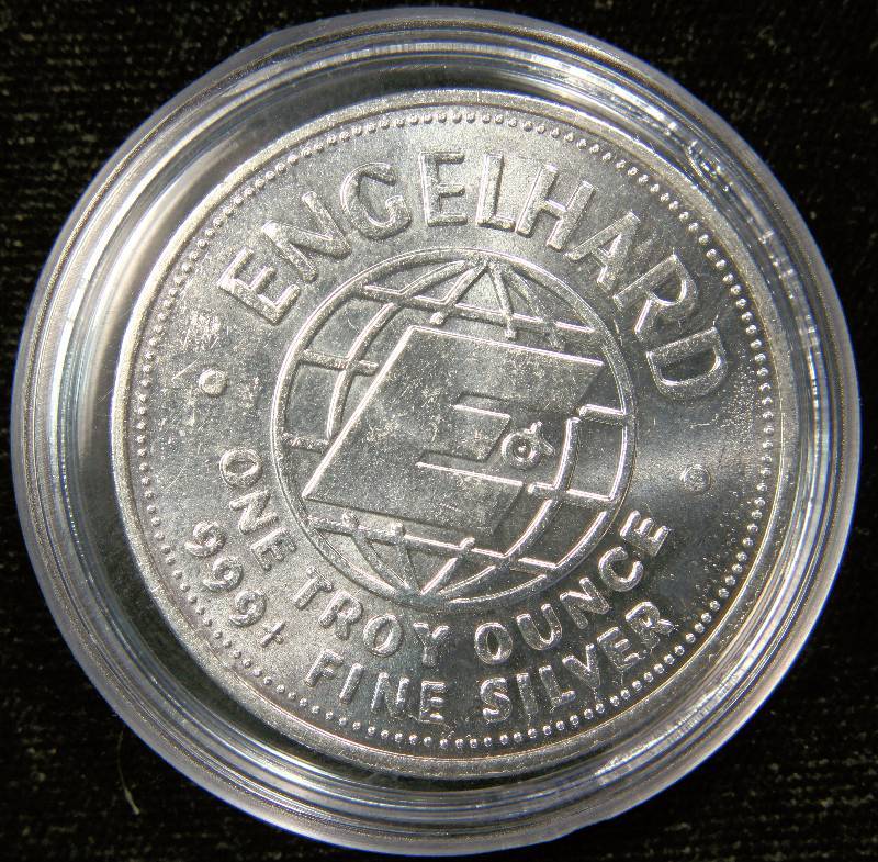 1 TROY OZ. .999 FINE SILVER ROUND 1982 ENGELHARD THE AMERICAN PROSPECTOR IN AIRTITE HOLDER