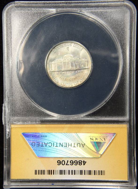 1942-S JEFFERSON SILVER WAR NICKEL CERTIFIED MS64 BY ANACS