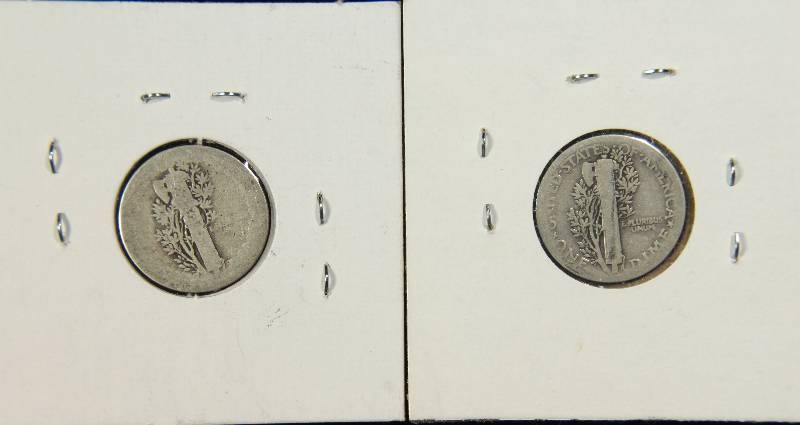GROUP OF 2 SILVER MERCURY DIMES 1917 & 1918