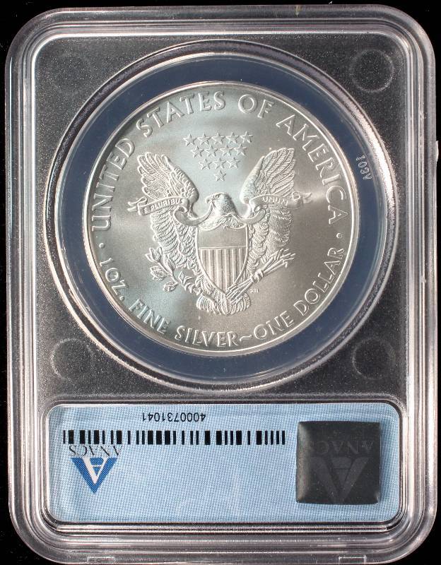 2010 AMERICAN SILVER EAGLE 1 TROY OZ. .999 FINE SILVER ANACS MS70
