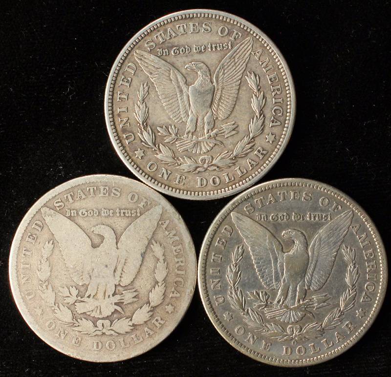 GROUP OF 3 MORGAN SILVER DOLLARS 1880,1900-O & 1921-D