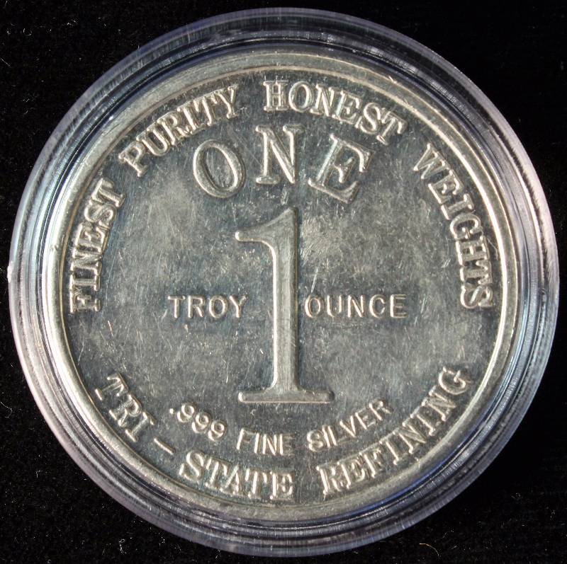 1 TROY OZ. .999 FINE SILVER ROUND DRAGON - TRI-STATE REFINERY IN AIRTITE