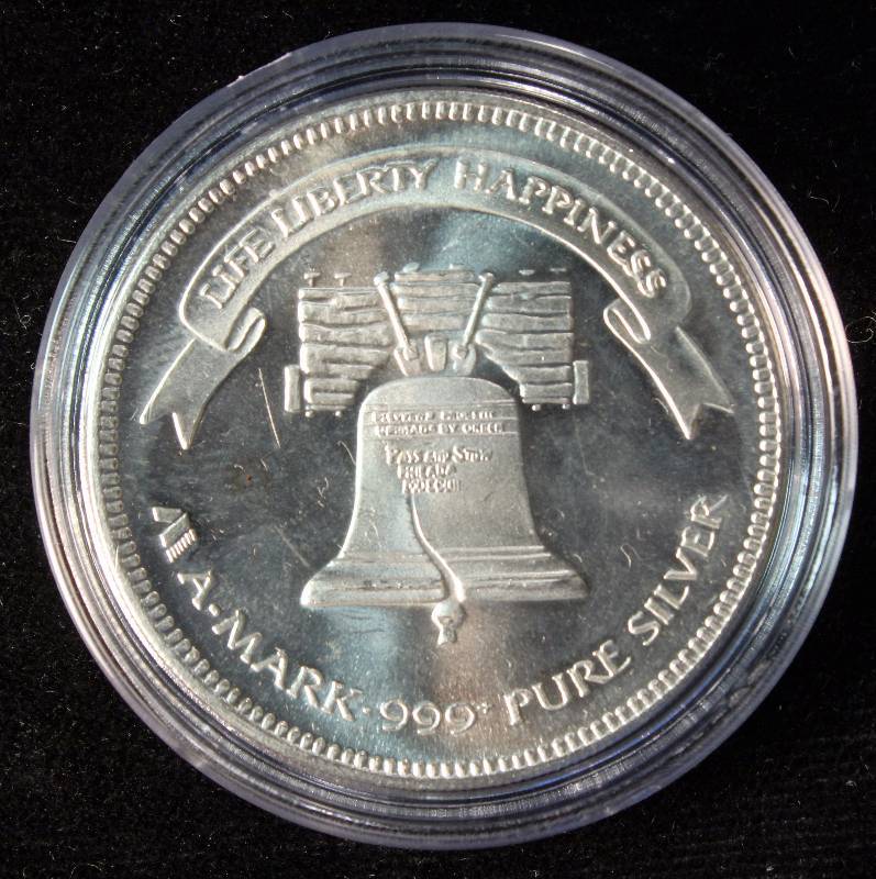 1 TROY OZ. .999 FINE SILVER 1986 A-MARK LIBERTY ROUND IN AIRTITE HOLDER