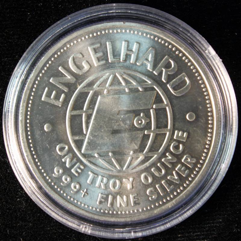 1 TROY OZ. .999 FINE SILVER ROUND 1982 ENGELHARD THE AMERICAN PROSPECTOR IN AIRTITE HOLDER
