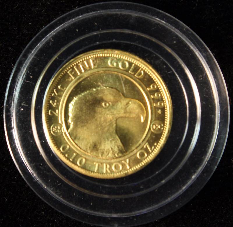110th OZ. .999 FINE GOLD PROSPECTOR-EAGLE REVERSE IN AIRTITE HOLDER
