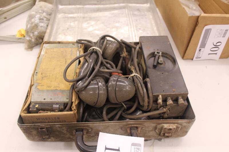 lot 111 image: Vintage military type suitcase phone with accessories