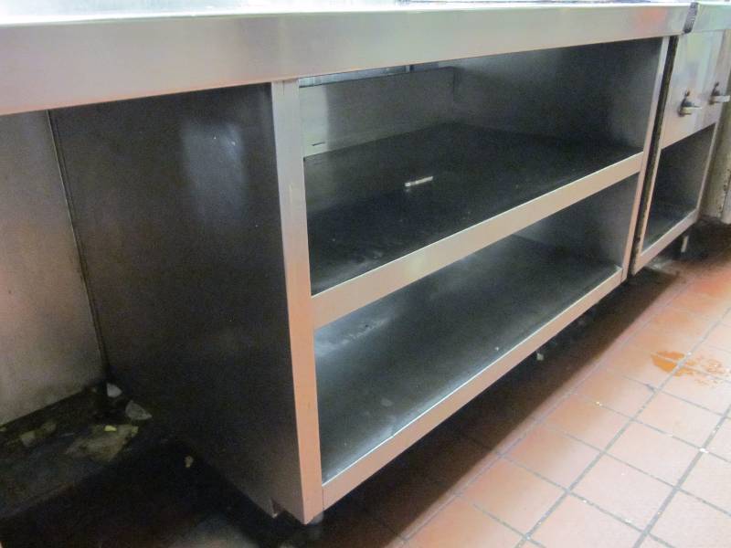 Shelf Table with Cutout for Garbage