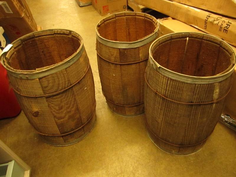 3 wood barrels, 19 tall...