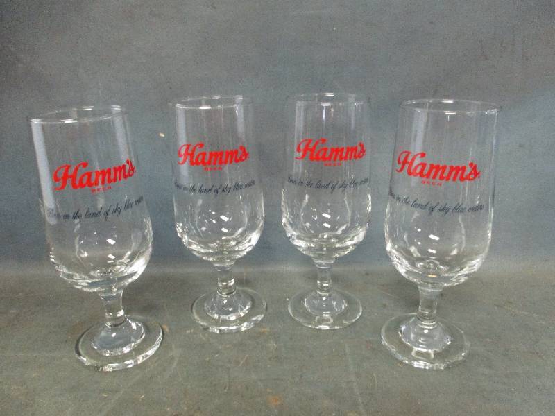 lot 34 image: 4 Stemware Hamms Glasses