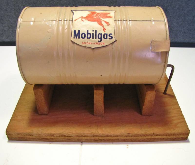 lot 13 image: handmade Mobil Gas tank with stand