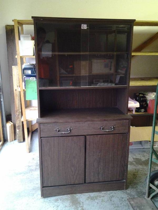 lot 12 image: CupboardStorage Hutch With 2-Glass Doors 36x16x68