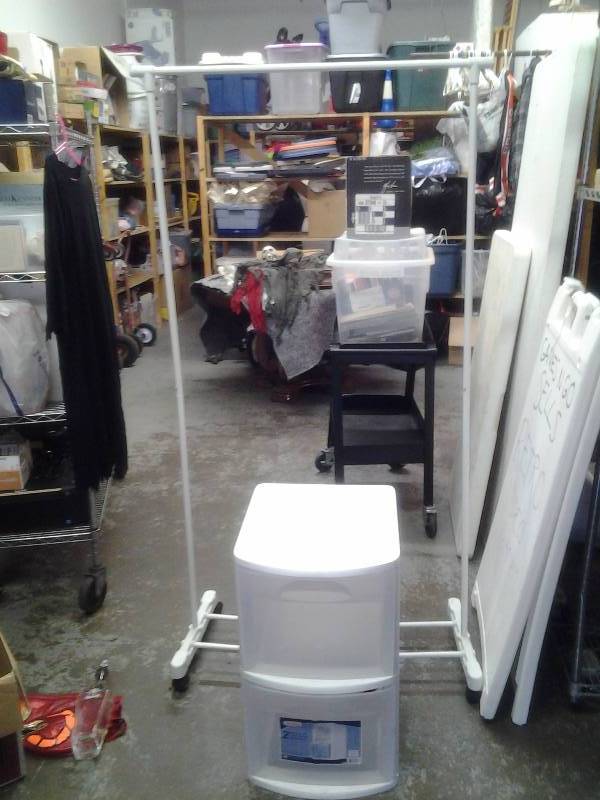 lot 16 image: Rolling Garment Rack, 2-Drawer Storage Organizer With Wheels