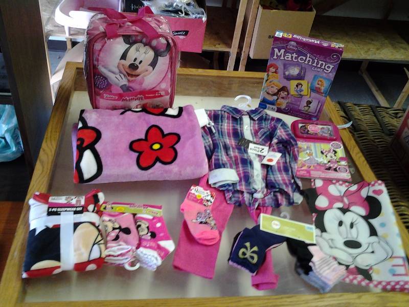 lot 41 image: Little Girls (Size 4t) Outfit, Socks, Pjs, 4-Piece Toddler Bed Set, Games
